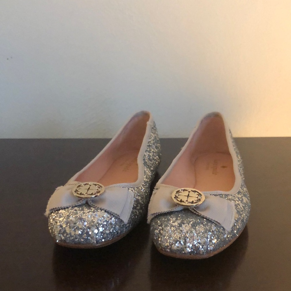 Kate Spade Glitter Bow Ballet Flats - Silver